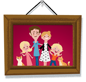 Cartoon portrait of Dunn family in a frame